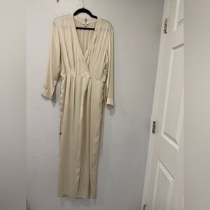 Lunya Silk Lounge Jumpsuit Beige Minimalist Wide Leg M